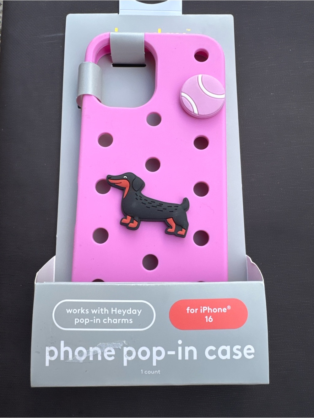 heyday Pink Pop-In Phone Case with Dachshund Charm for iPhone 16